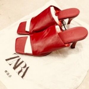 ZARA Real LEATHER Heeled Mules Shoes, 40, NWT